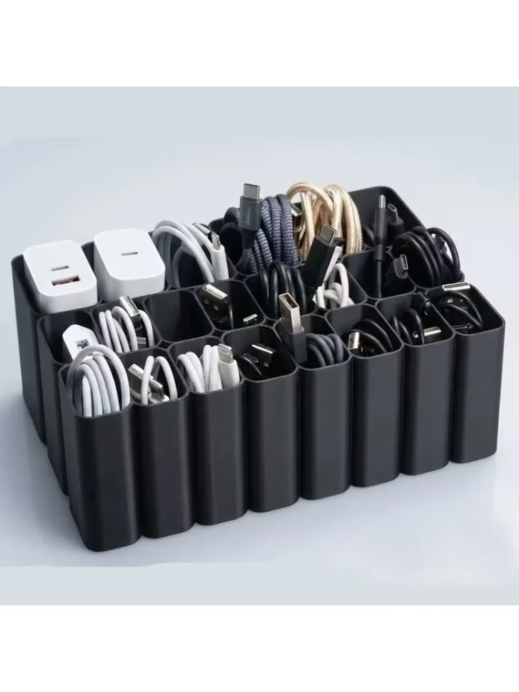 Półka na kable USB z 11/22 przegródkami, organizer na akcesoria elektroniczne na biurko, do domu i biura, idealny na prezent świąteczny. — 2