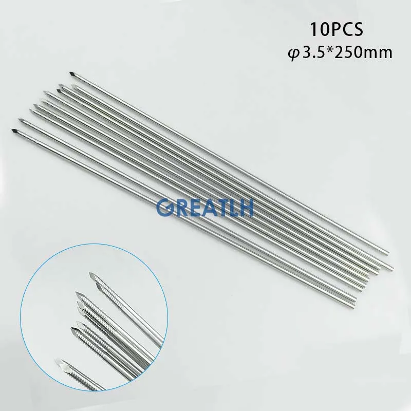 10pcs 250mm Orthopedic Threaded Kirschner Wires Stainless Steel Thread Bone Implant Needle Veterinary Orthopedics Instruments