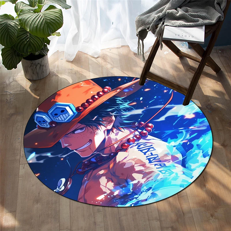 One Piece HD Printed Cartoon Round Carpet for kids Living Room Rugs Camping Picnic Mats Flannel Anti-Slip Rug Yoga Mat Gifts