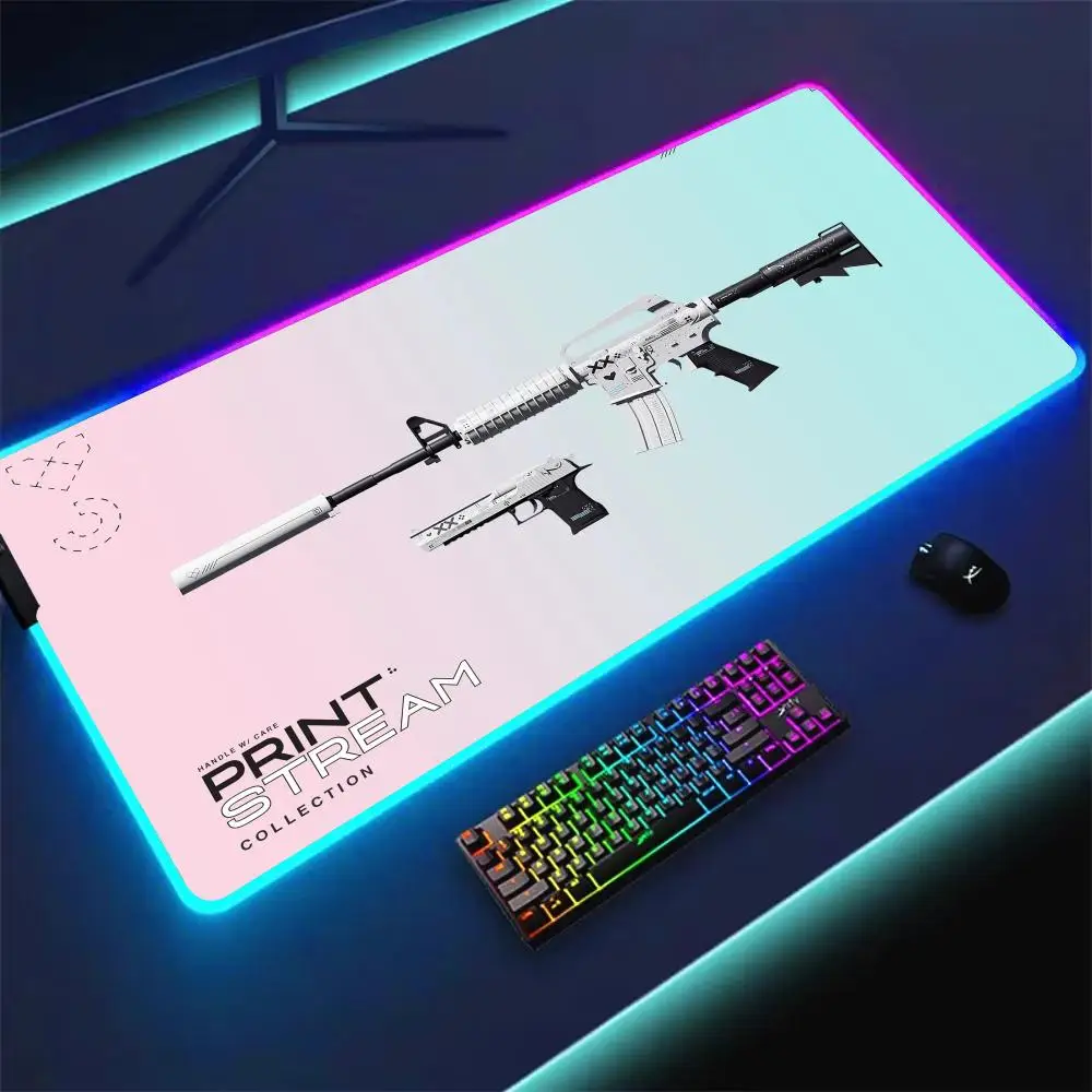 

RGB Mouse pad Game gun pattern design gaming mat rubber anti-slip Desk Mat LED glow Gaming keypad mousepad gamer pc accessories
