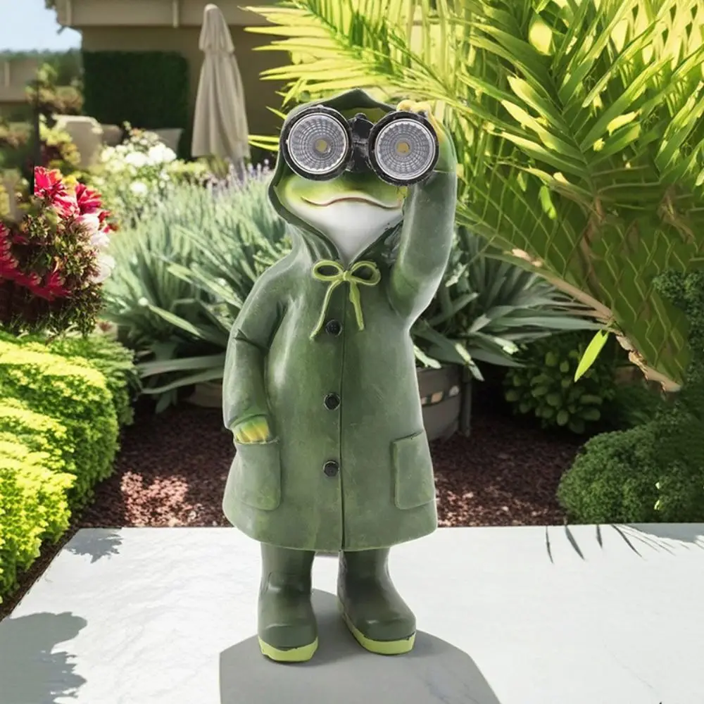 

Crafts Resin Raincoat Frog Statue Ornament Waterproof Solar Powered Animal Sculpture Cute Miniatures Figurine Porch