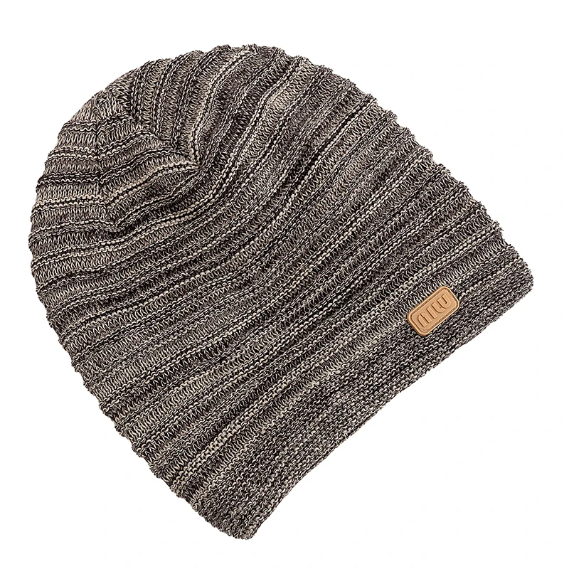 New Style Unisex Slouchy Winter Hats Men Women Striped Mix Warm Beanie Cap NIU Label Decor Plush Fur Lined Winter Knitted Hat