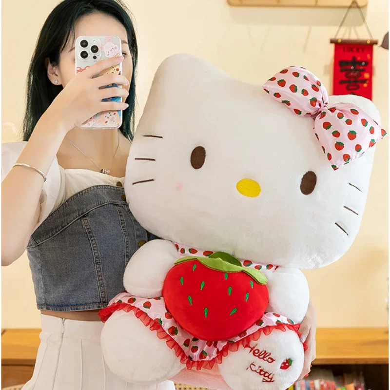 80cm Big Size Strawberry Hello Kitty Stuffed Plush 2024 Children Plushies Kawaii Soft Doll Pillow Birthday Gift for Girlfriend