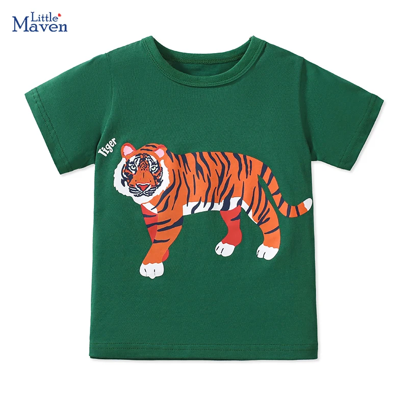 Little maven Europe and America Kids Clothes Boy Tops Tees New Summer Children's Clothing Cartoon Tiger Print Baby Boys T-shirts