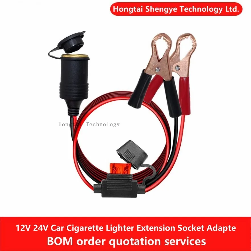 12V 24V Car Cigarette Lighter Socket Female Adapter 20A Alligator Clip Battery Extension Cord for Kettle Vacuum Cleaner