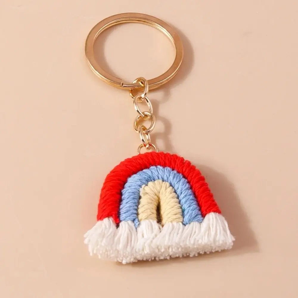 1PC Three Color Rainbow Handmade Woven Keychain DIY Knitted Cute Tassel Fashion Girl Portable Keychain