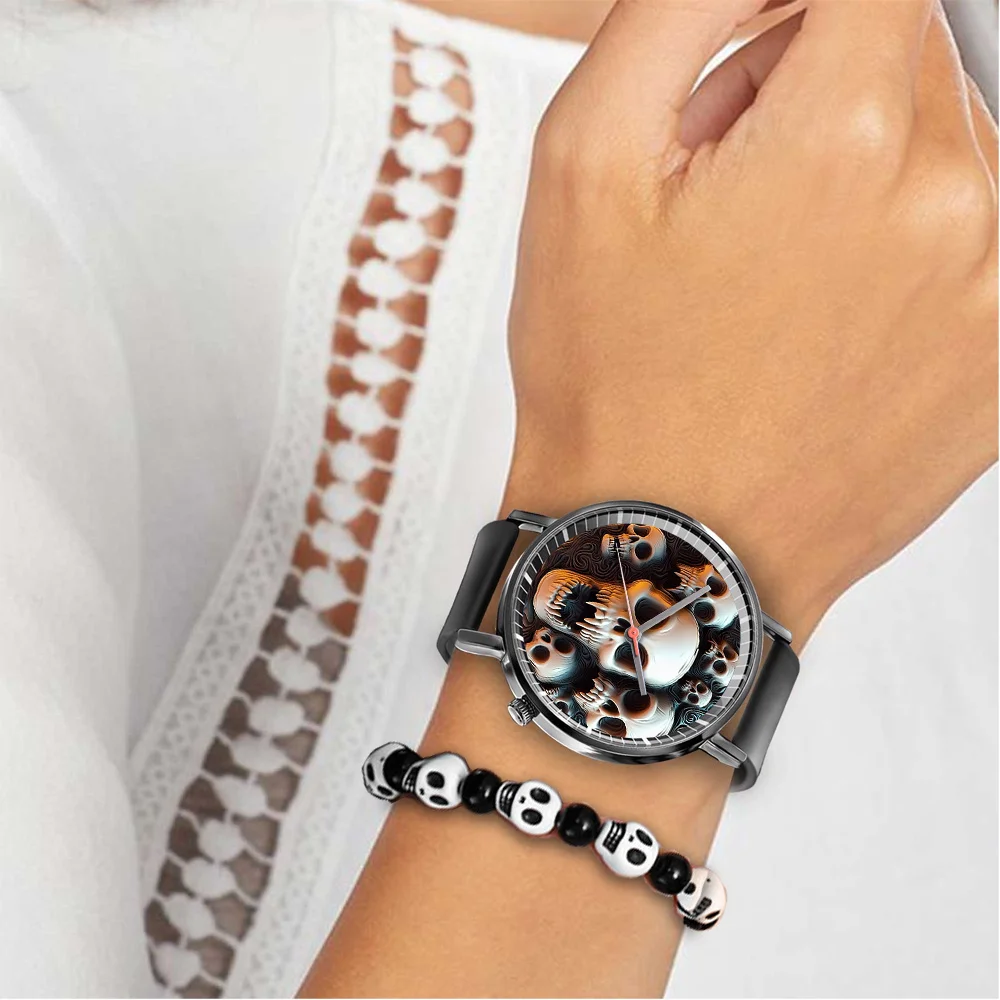 Moda 2024 Caliente Cráneo Blanco Diseño Hombres y Mujeres Reloj de cuarzo Casual Negro Silicona Regalo Reloj Reloj de pulsera