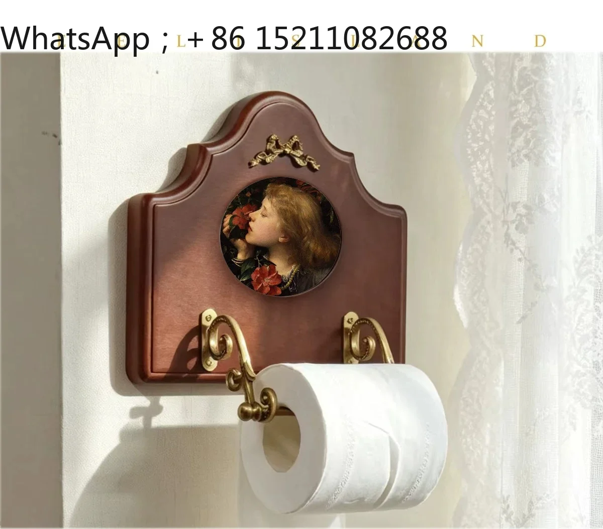 LLY medieval solid wood brass roll paper holder toilet toilet tissue holder niche home decoration painting