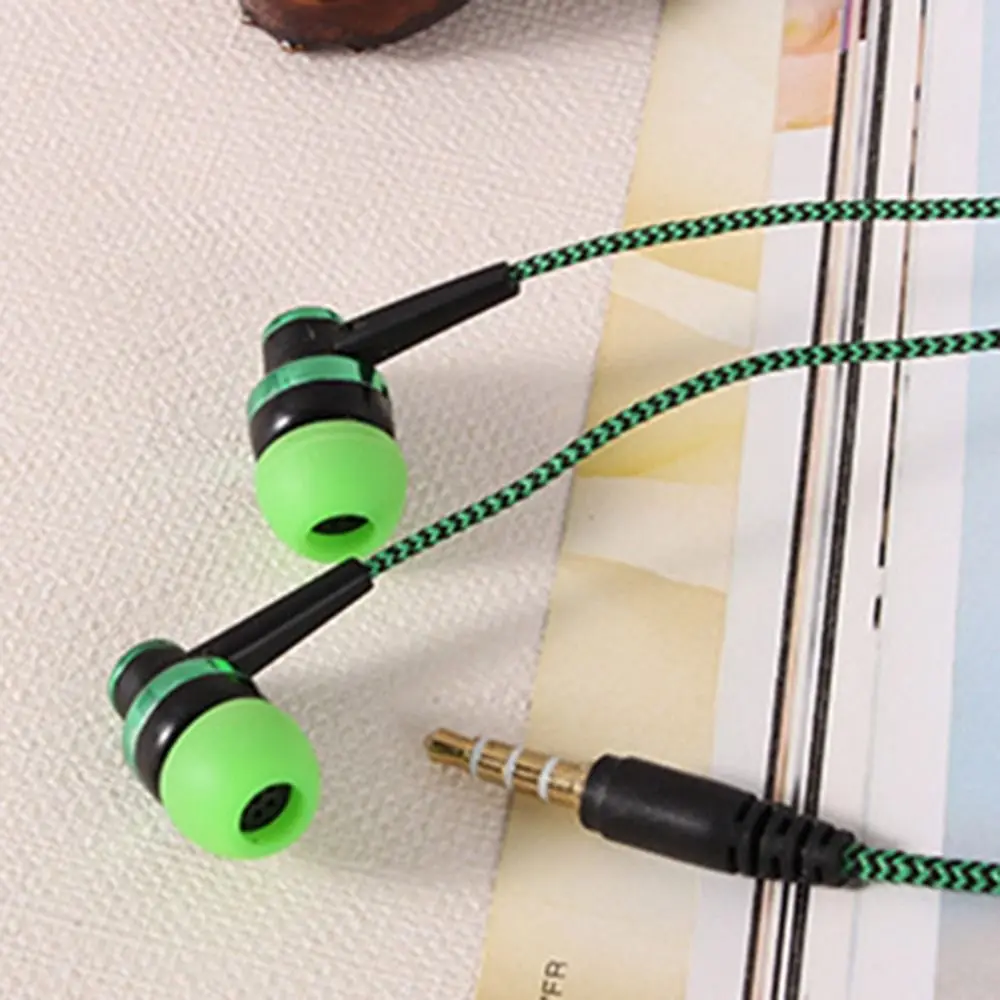 Stereo In-Ear Earphone Bass With Microphone 3.5mm Earbuds Portable Nylon Weave Wired Headphone Mobile Phone Computer Earphone