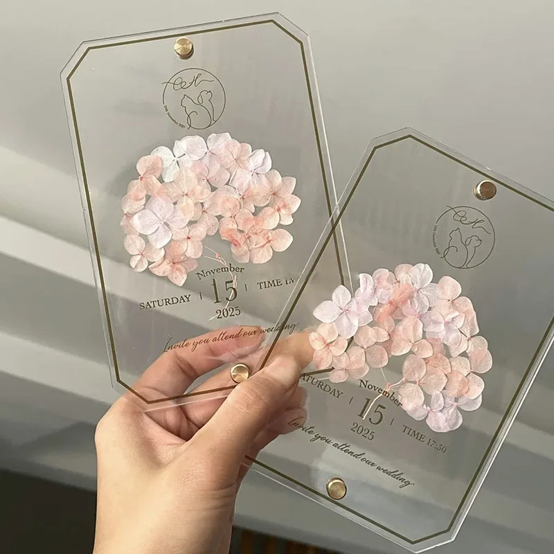 

Свадебное приглашение с сухоцветами, двухслойная акриловая карта-приглашение для выставки или помолвки