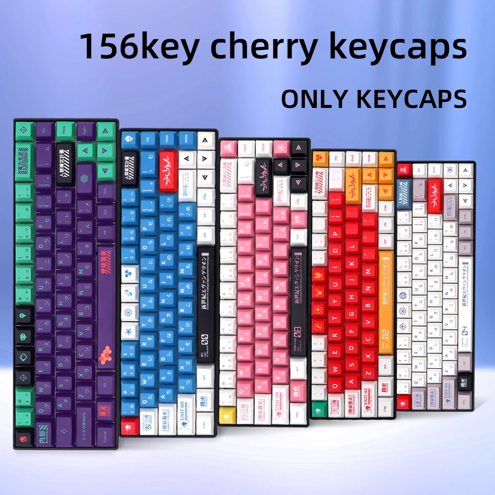 

Eva 00 01 02 04 08 Retro purple blue pink red grey Keycaps Cherry Profile PBT key cap set for GMK mechanical keyboard 151key