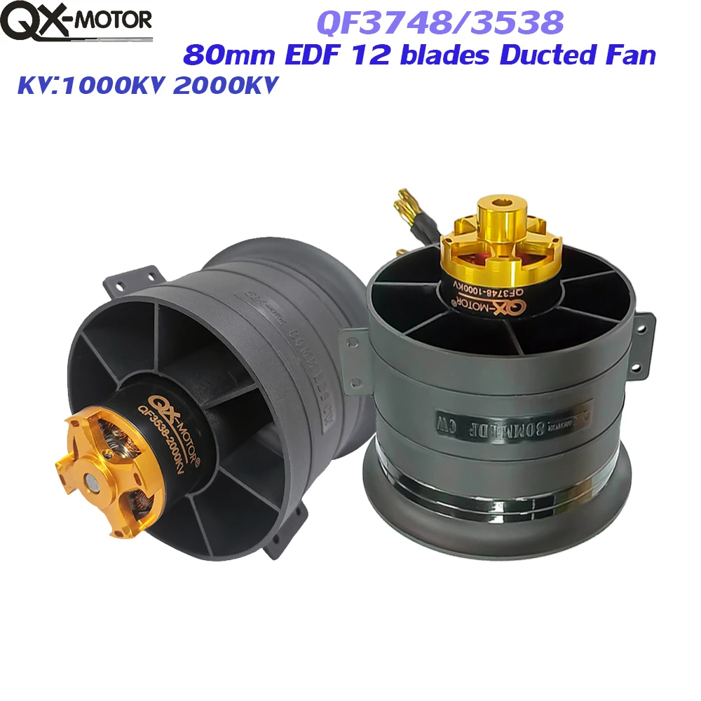 

QX-MOTOR 80mm EDF QF3748 3538 12 blades Ducted Fan CW CCW 1000kv 2000kv Brushless Motor for FMS / FREEWING RC Airplane