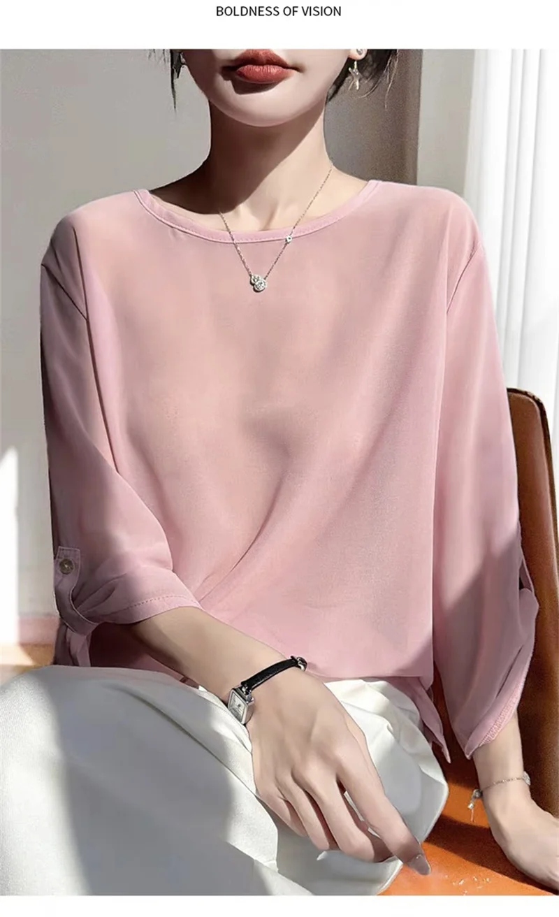 plus Size Black Chiffon Blouse Sexy See-through Women's Top Thin Spring Summer New 2026 Shirt for Ladies