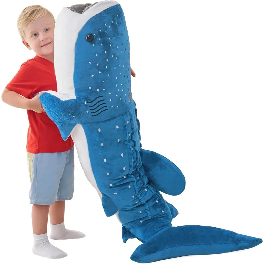 

Giant Whale Shark Plush Pillow Toy - Realistic Big Stuffed Animal for Home Decor and Gift Soft Fabric in Blue Color Ideal for L