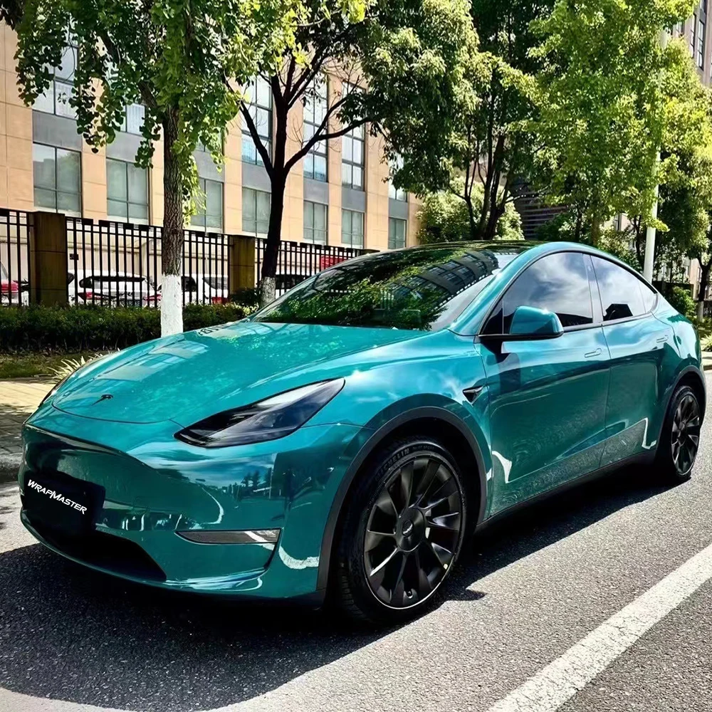 Wrapmaster 5M/10M/17M Flexible Polymeric PVC Film Paper Liner Glossy Cystal Hell Green Car Wrapping Vinyl
