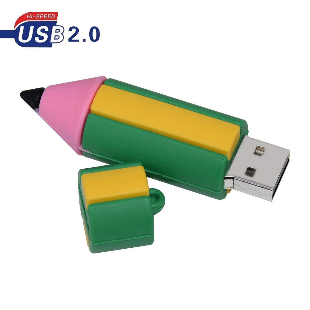 Cartoon Pencil Shape USB2.0 flash drive 8GB 16GB Pen drive cute cartoon model Memory stick Creative gifts for children 64GB 32GB