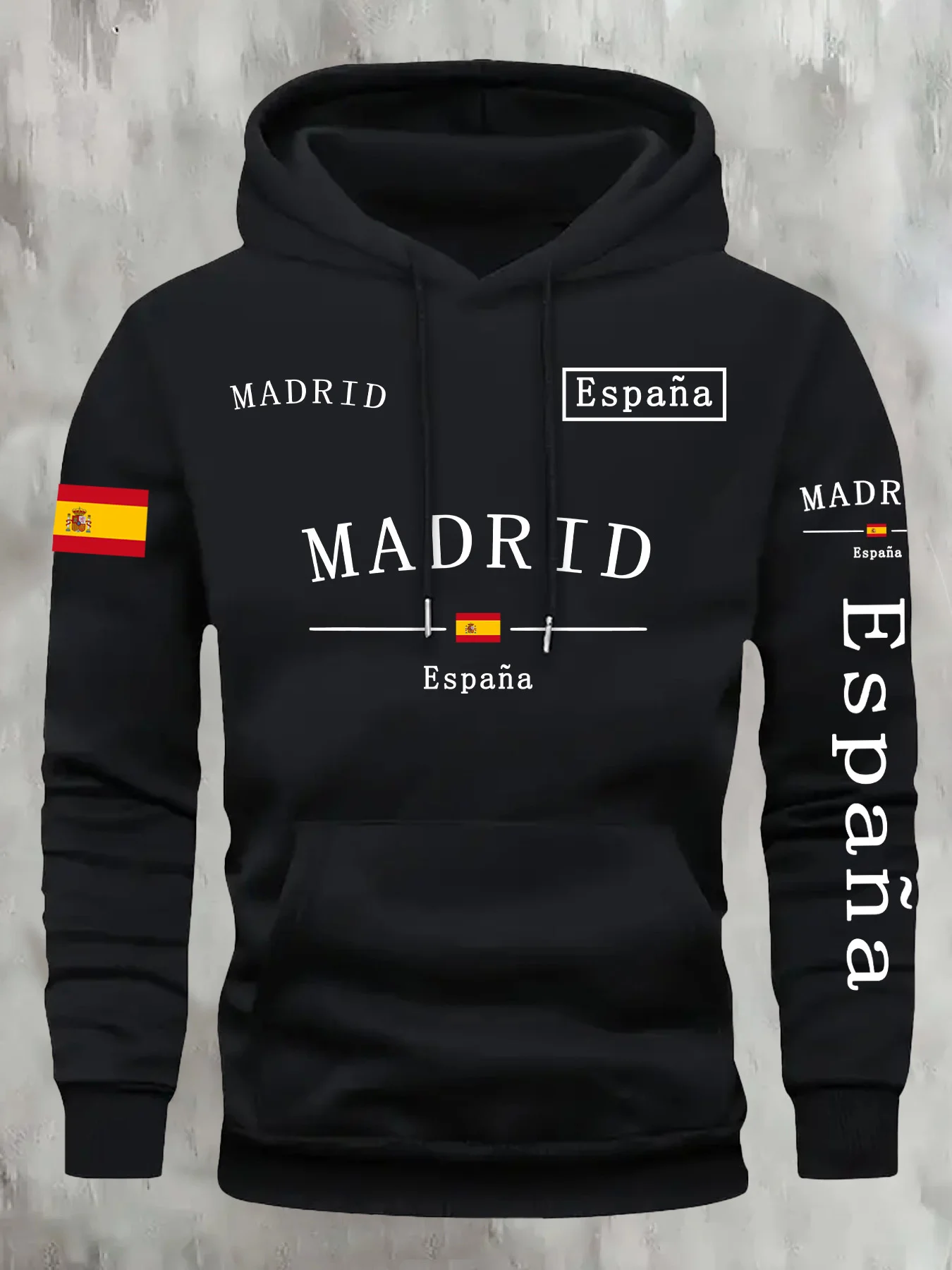 Sudadera con capucha con estampado de bandera española de Madrid para hombre y mujer, ropa deportiva informal holgada y cálida para vacaciones diarias al aire libre, Otoño e Invierno