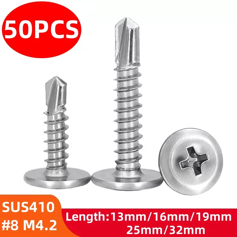 M4.2 # 8 selbstschneidende Bohrschrauben aus hochfestem 410er Edelstahl, geeignet für Metall, Kunststoff und Holz