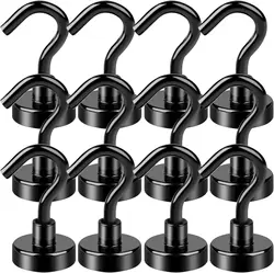 Magnetic Hooks,  Black Magnet Hooks Strong Neodymium Magnets with Hooks, Small Metal Magnetic Hooks for Refrigerator，Locker
