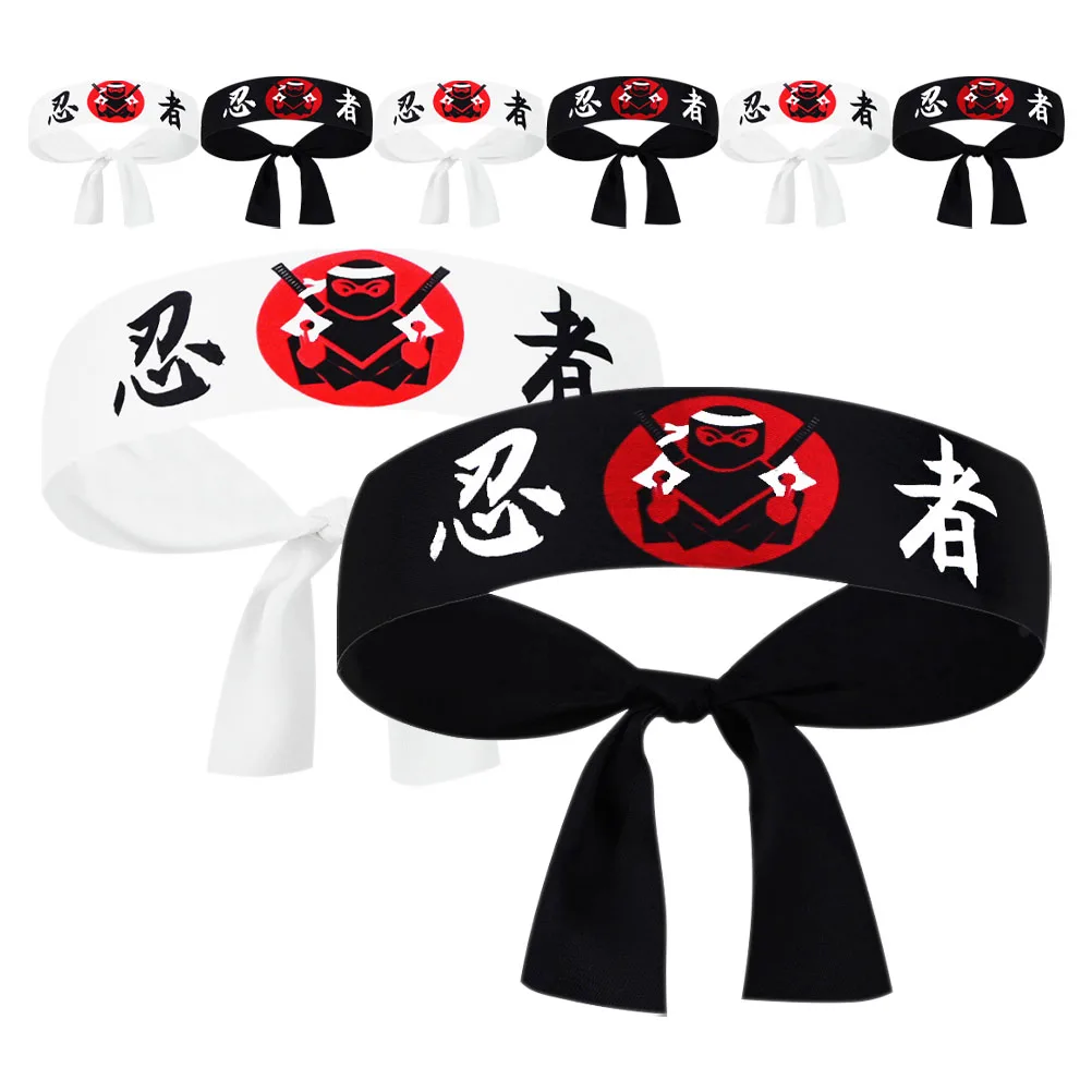 

8 Pcs Headband Sweatbands Print Karate Chef Bandanas Adjustable Size Comfort Material Japanese Culture Accessories Men
