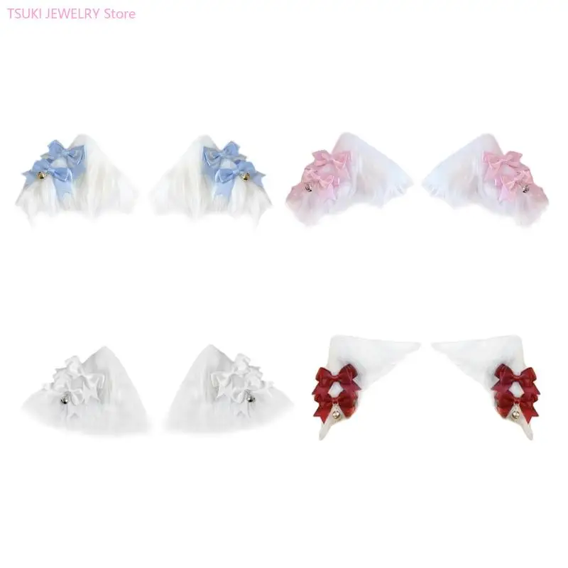 

62KE Cute Hairclip Beast Ear Hairpins Plush Bowknot Hair Clip Set Cosplay Costume Hair Barrettes for Women Girls Hair Decors