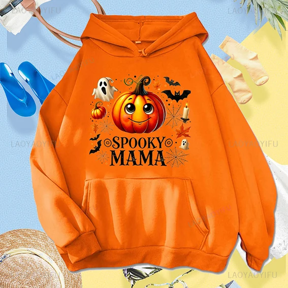 New Arrival Pumpkin Lamp Graphic Spooky Mama Hallowmas Hoodie Trick or Treat Warm and Windproof Harajuku Casual Couple Hoodies