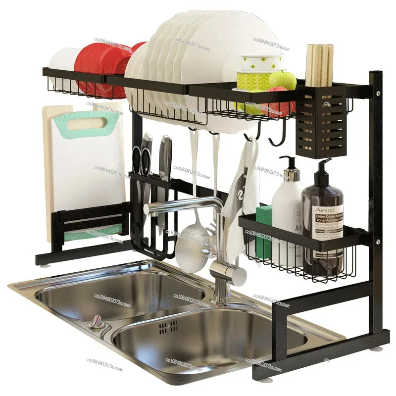 Stainless Steel Kitchen Shelf Organizer, Drying Rack Over Sink, Countertop Utensils Holder, 65cm