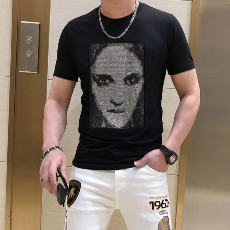 Outwear streetwear hommes topos camiseta masculina strass manga curta t design de luxo para menino grande M-4XL 119