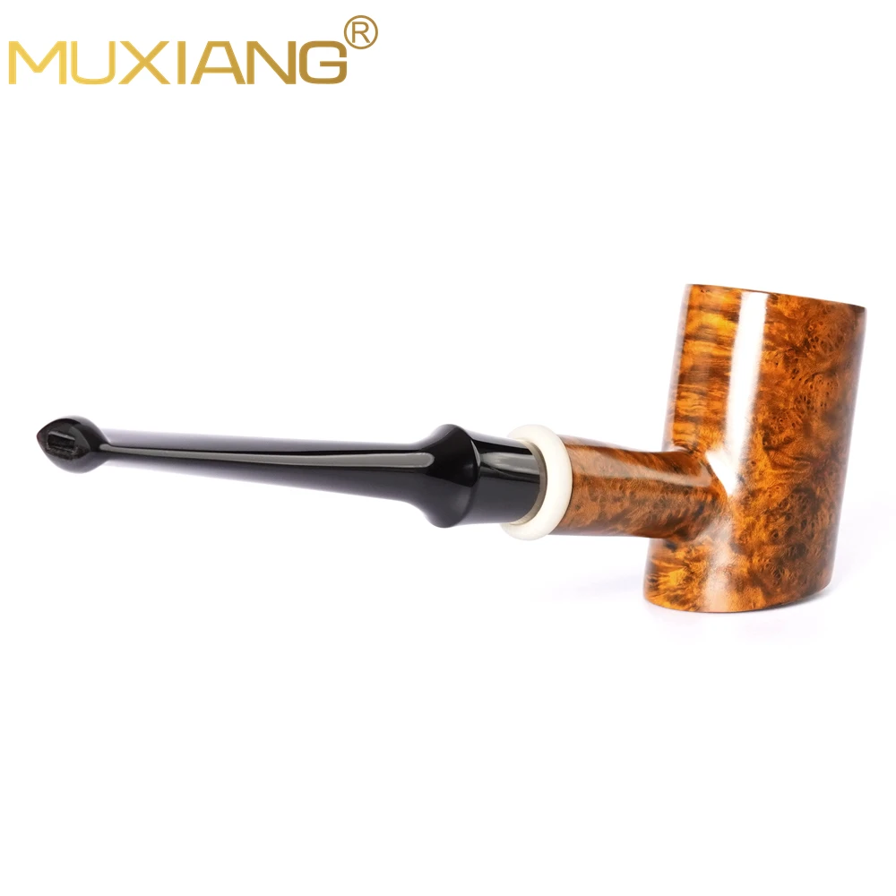 MUXIANG handmade briar tobacco pipe straight handle hammer pipe beginner pipe gift acrylic pipe handle decorated with ring