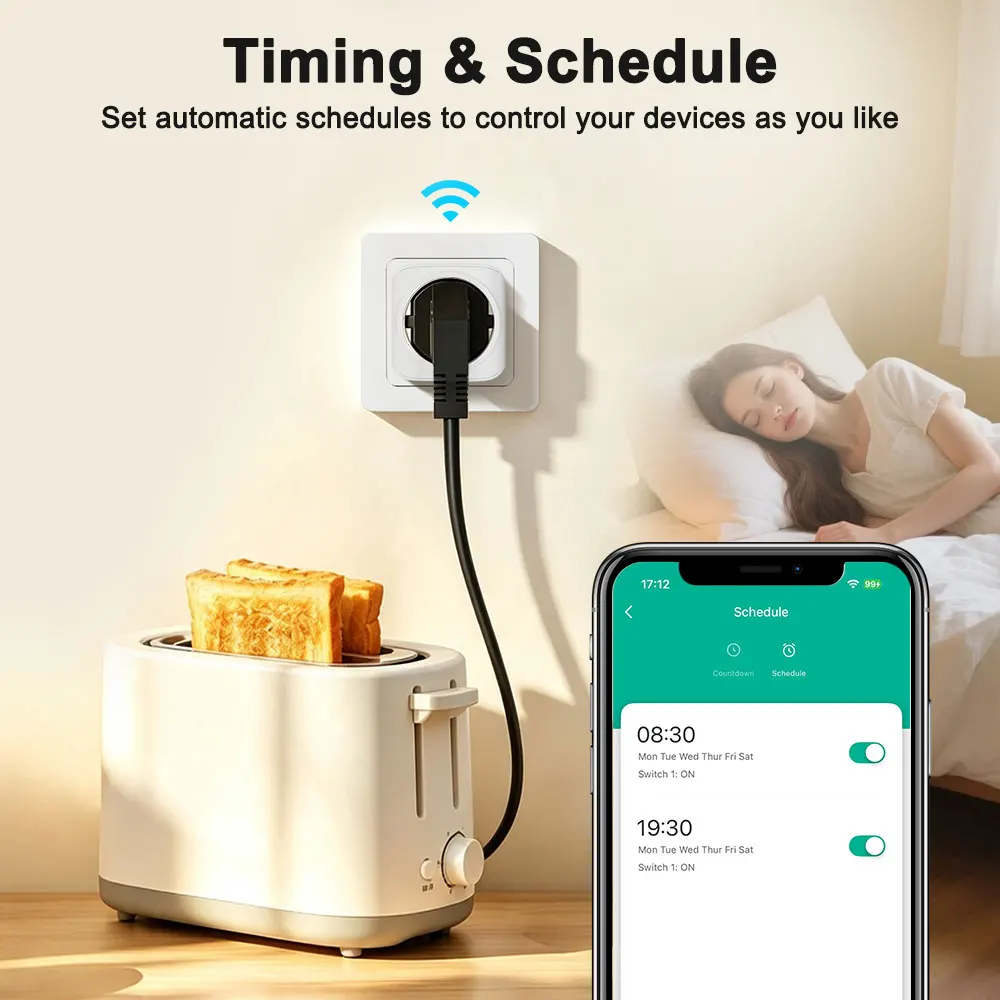 Smart Plug Matter 16A WiFi, Power Consumption Monitoring, Voice Control Alexa Apple Home Google Home, Programmer and Remote Cont