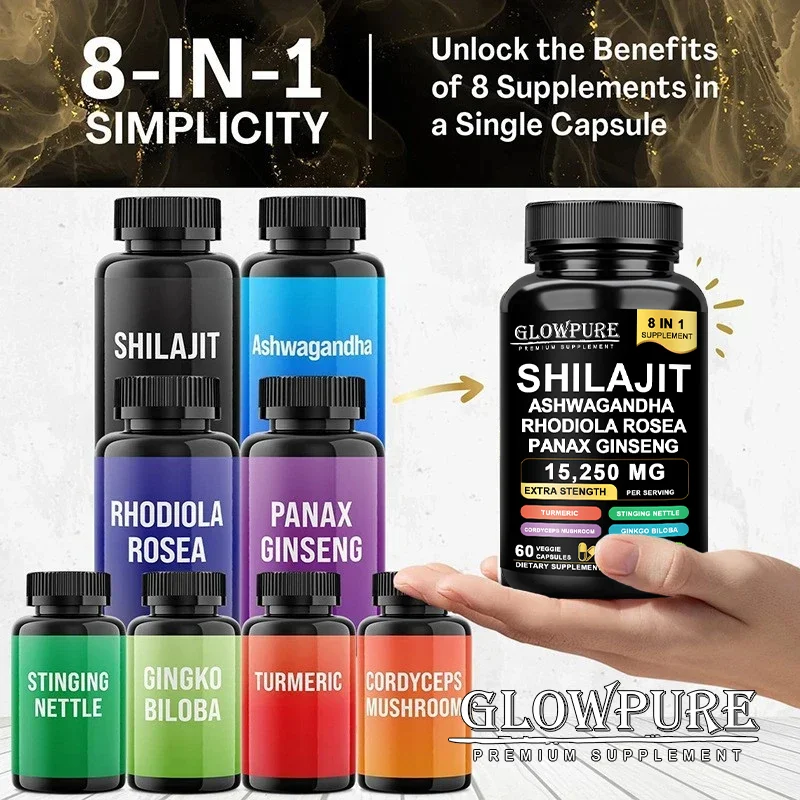 Shilajit Original Himalaya Suplementos - 8 en 1 con Ginseng Ashwagandha para el cerebro, la memoria, la concentración, la energía, la salud inmunitaria - Image 6