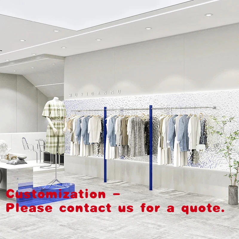 custom.Boutique Silver Wall Hanging Acrylic Clothes Rack Metal Clothing Hanging Rack Display Shop
