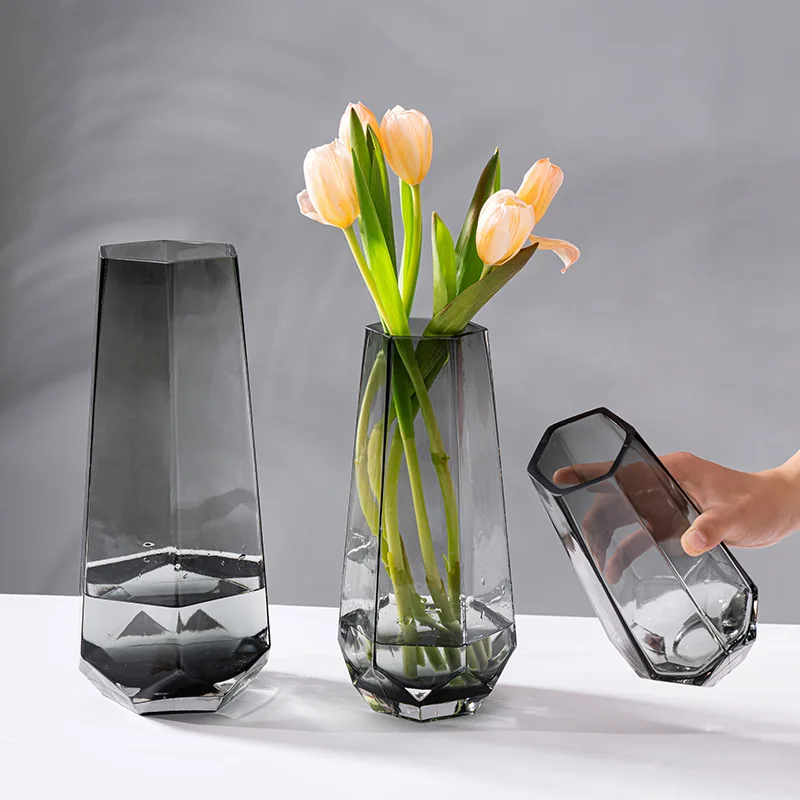 European style six-sided cut-out glass vase Modern decoration Home decoration room decoration ins simple wedding decoration