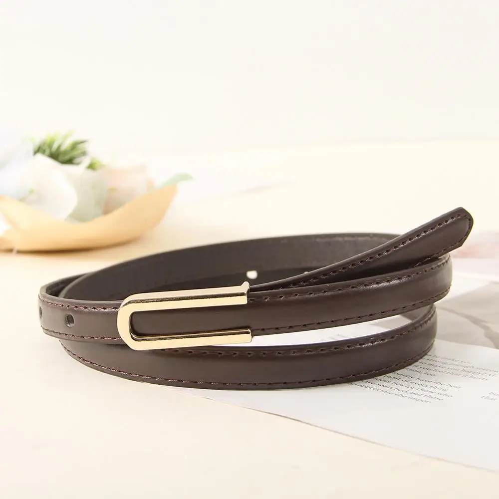 2025 Fashionable and Versatile Black Leather Thin Belt for Women, Decorative Dress Simple Korean Style Suit  White Small Belt