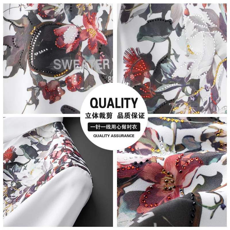 2025 الربيع زهرة حجر الراين قمصان الرجال سليم صالح قمصان غير رسمية طويلة الأكمام الأعمال قمصان الشارع الشهير الاجتماعية حفلة سهرة #5