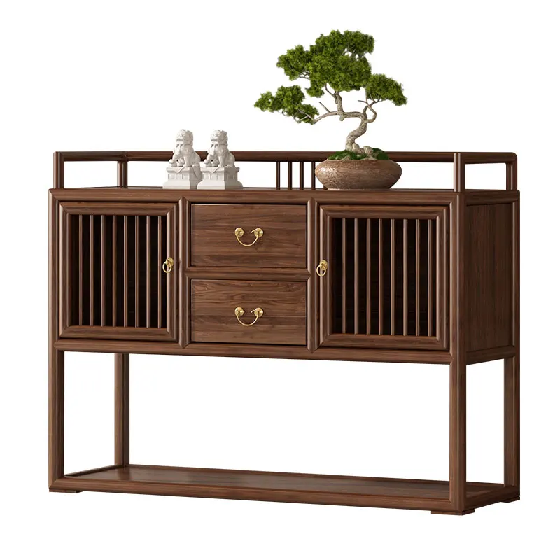 

Dining side cabinet New Chinese tea simple side cabinet against the wall Living room household solid wood locker Walnut storage