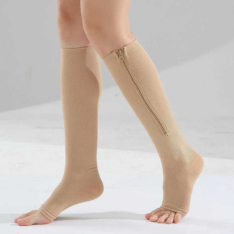 Running Sports Compression Socks Solid Color Simple Pressure Socks Zipper Calf Elastic Socks For Outdoor Fitness Cycling