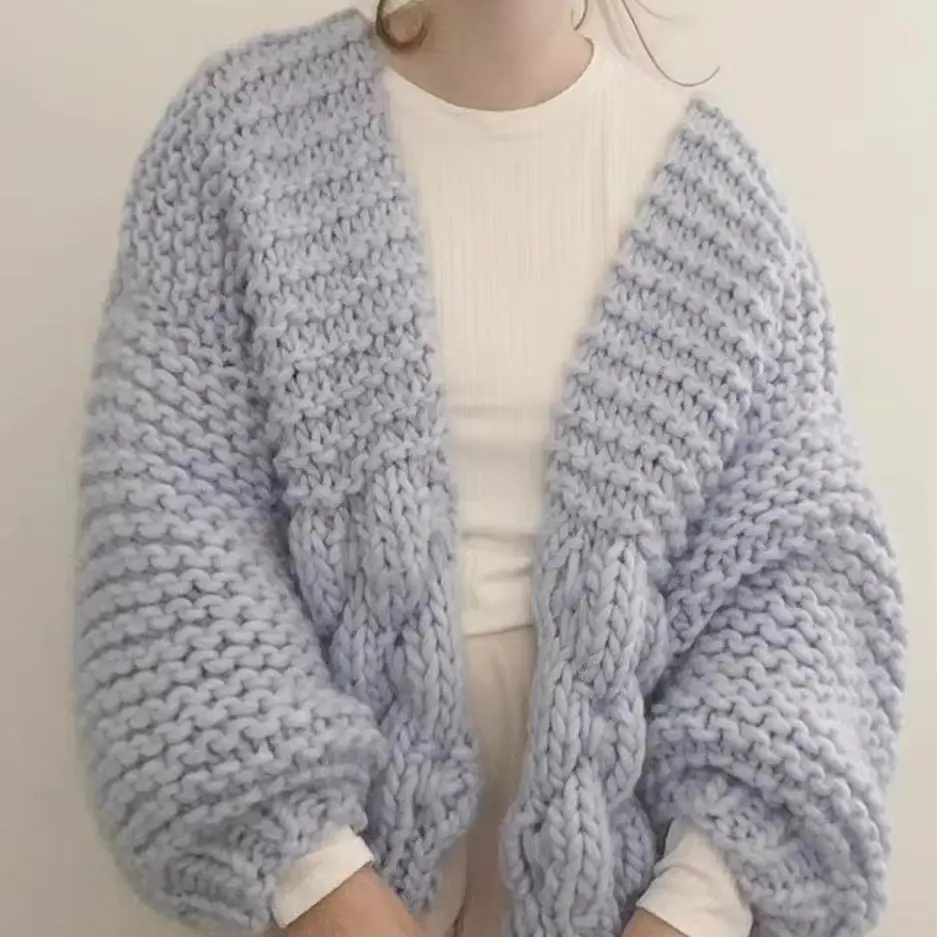 2024 Spring Fashion New Loose Ceylon Thick Needle Pure Handmade Bubble Sweater Small Cardigan Knitted Coat Women\'s