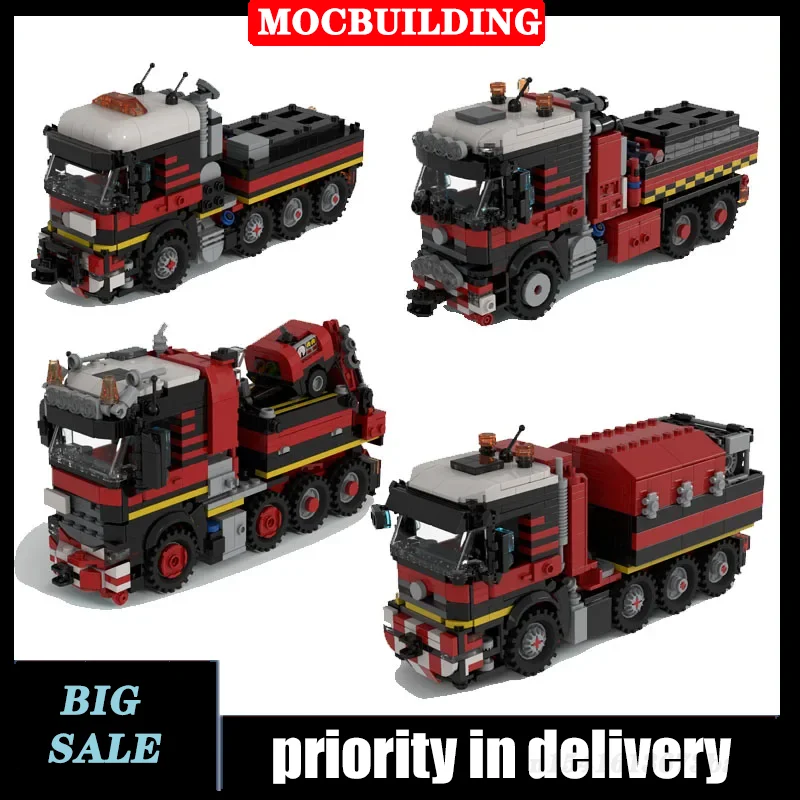 MOC Urban Heavy Cargo Transport Tractor 8x4 Ballast Tractor With Mounted Crane 6x4 Model Building Block Set Boy Toy Gift