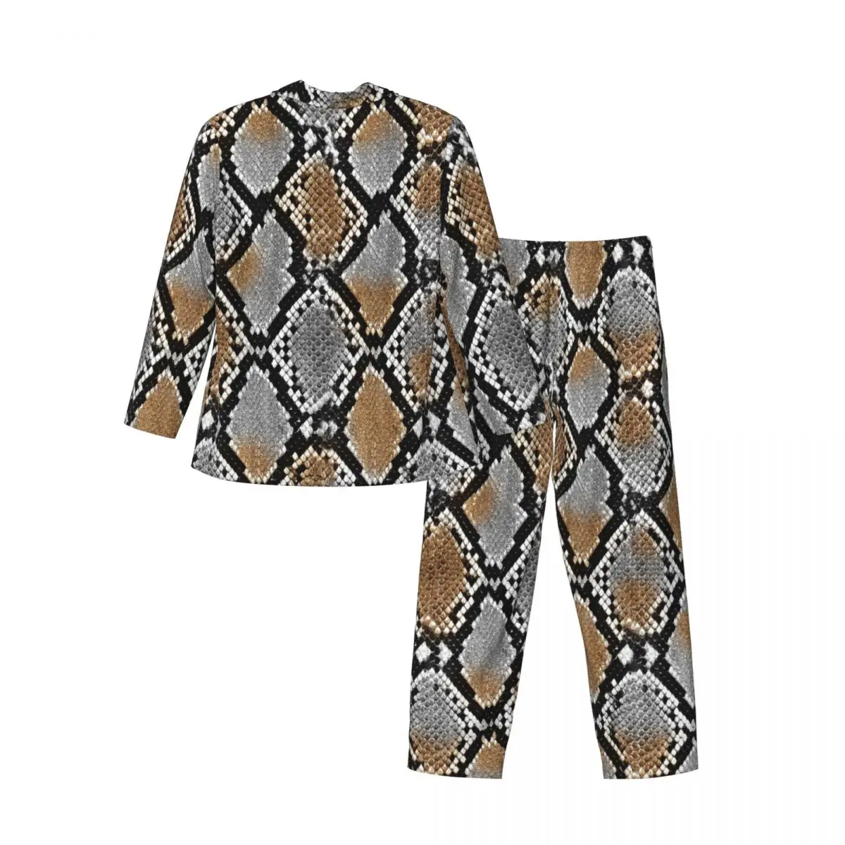 Snake Skin Long-sleeved Trousers Pajamas for Men Autumn and Winter Homewear Sleepwear Sets