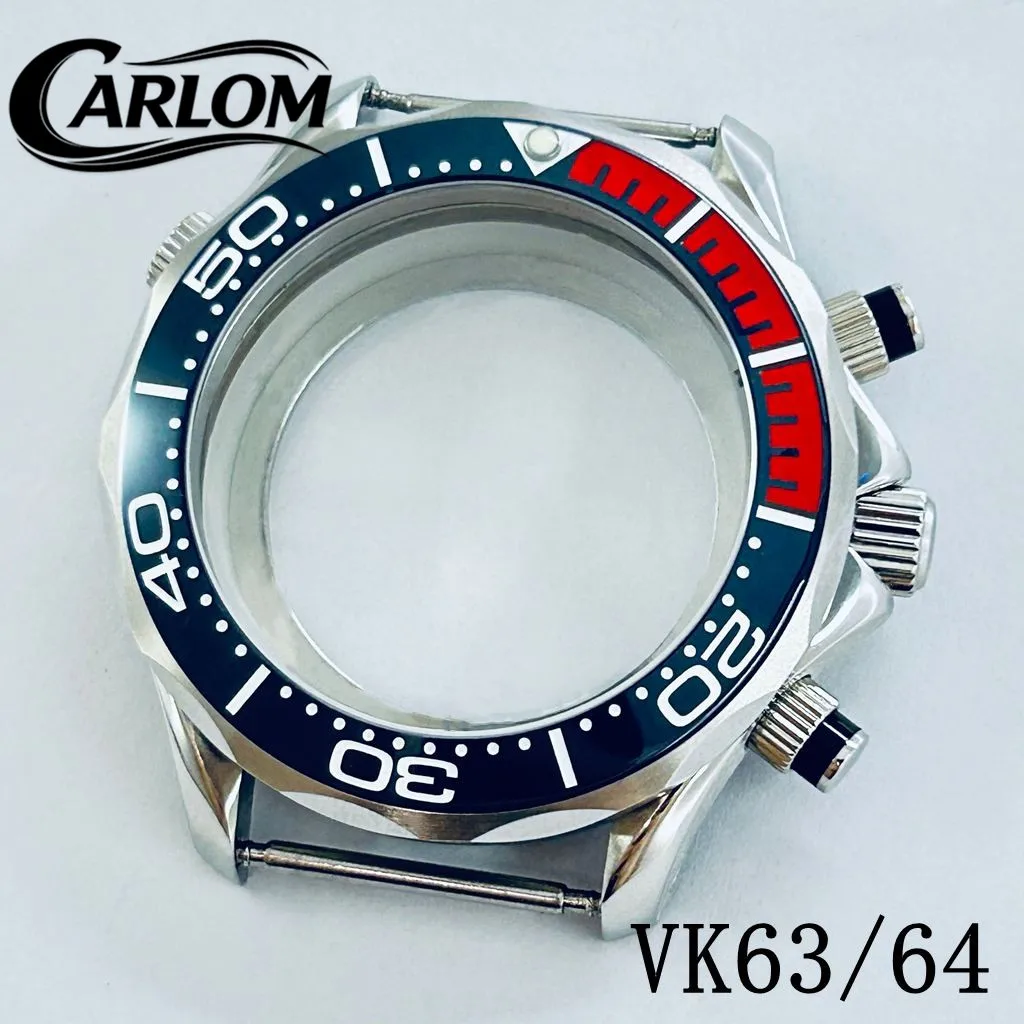 41mm VK Watch Case For VK63 VK64 Movement Sapphire Glass Multy-functional Quartz Chronograph Case Watch Parts Black Blue Bezel