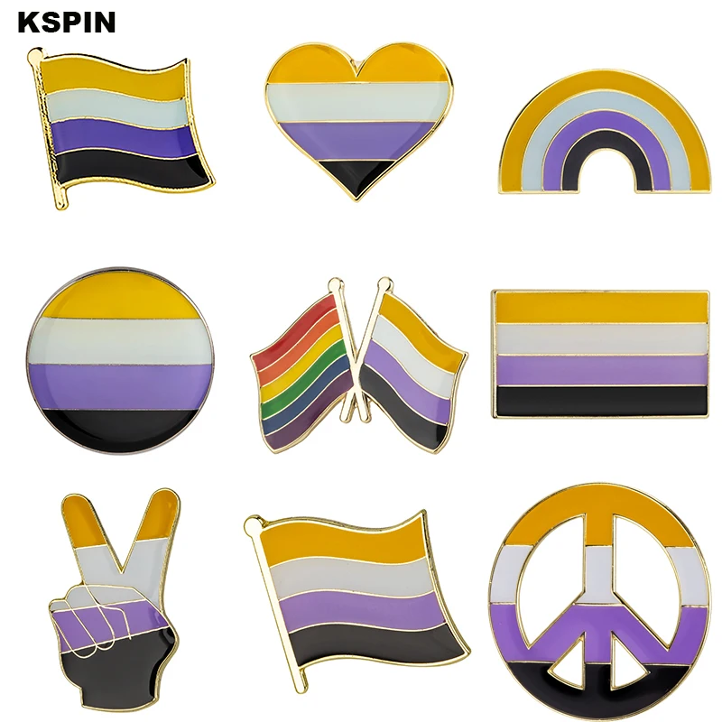 Nonbinary heart shaped Badge Symbol Pin Metal Badges Decorative Brooch Pins for Clothes Brooch Jewelry XY0629-1