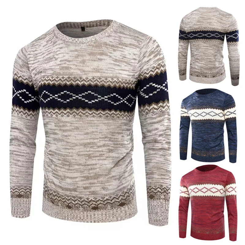 

New men's sweater for foreign trade, European and American knitwear, round neck plus size slim fit casual knitwear