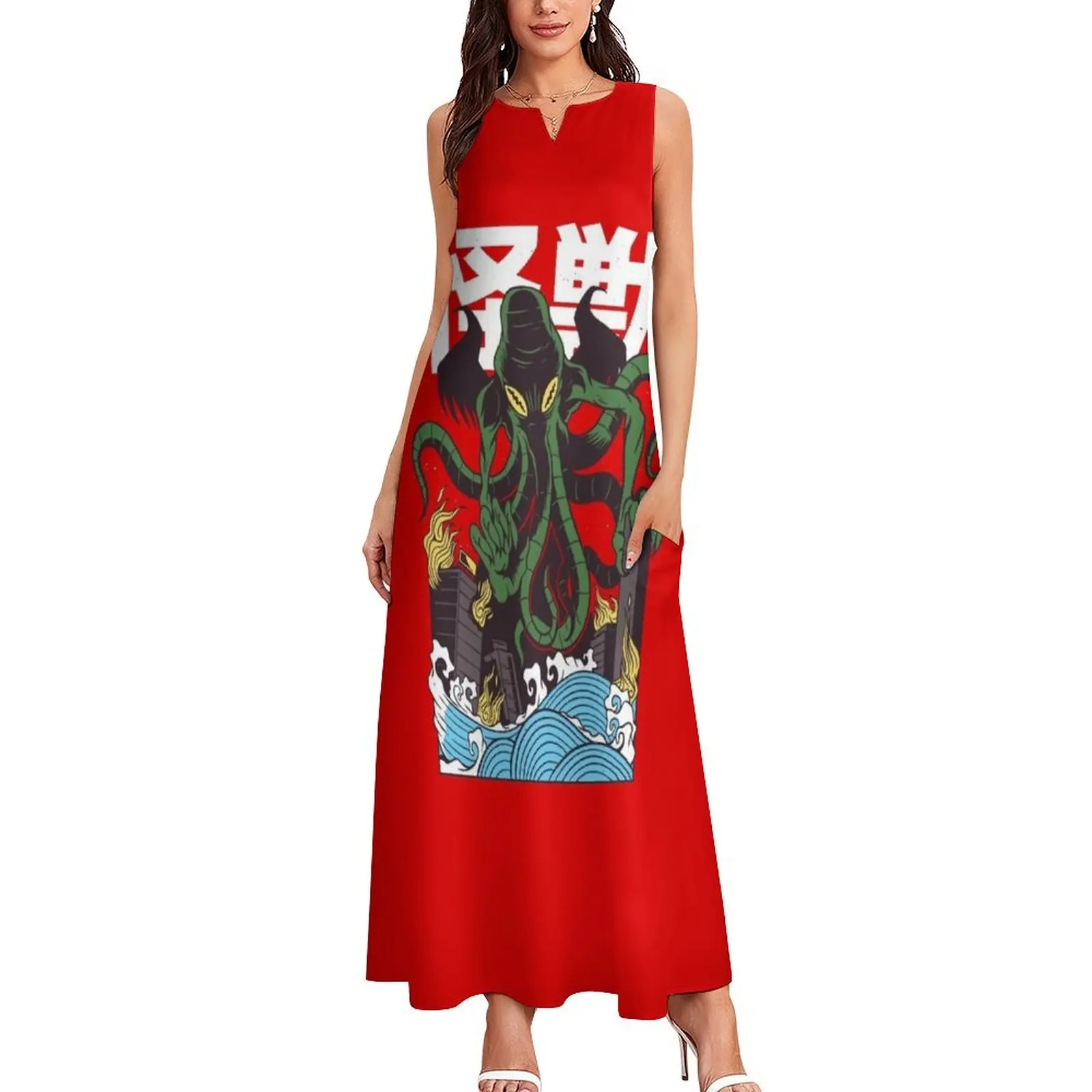 Japonês cthulhu vestido longo feminino elegante vestidos soltos vestidos femininos vestido de noite mulher cocktail de vestidos vestido