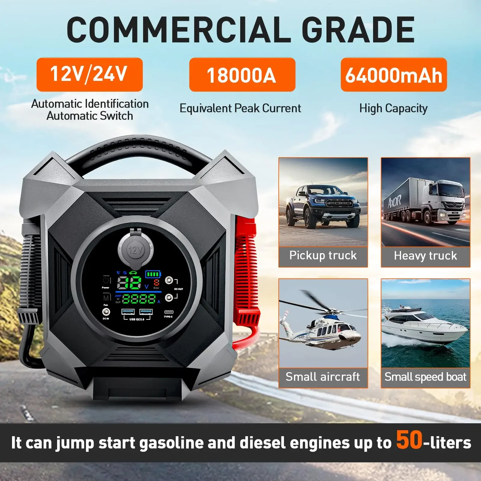 2025 hot sale High Power Multi-function Jump Starter 12/24v with 30000A peak Current Battery Pack 12v 24v for Heavy