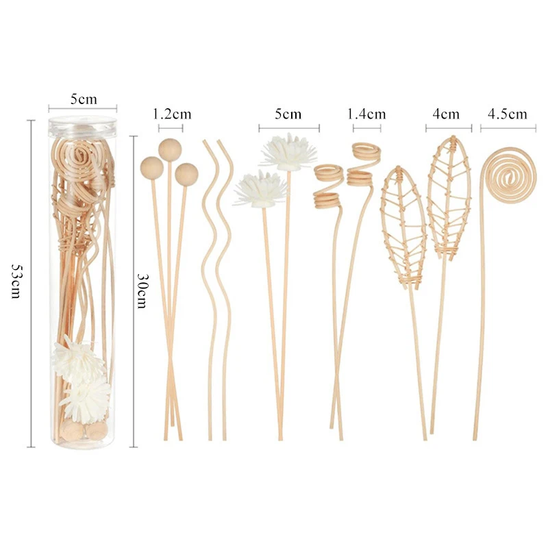 12 Uds. Difusor de caña de fragancias sin fuego, adornos artesanales, decoración del hogar, palos de ratán de flores de la serie Lotus