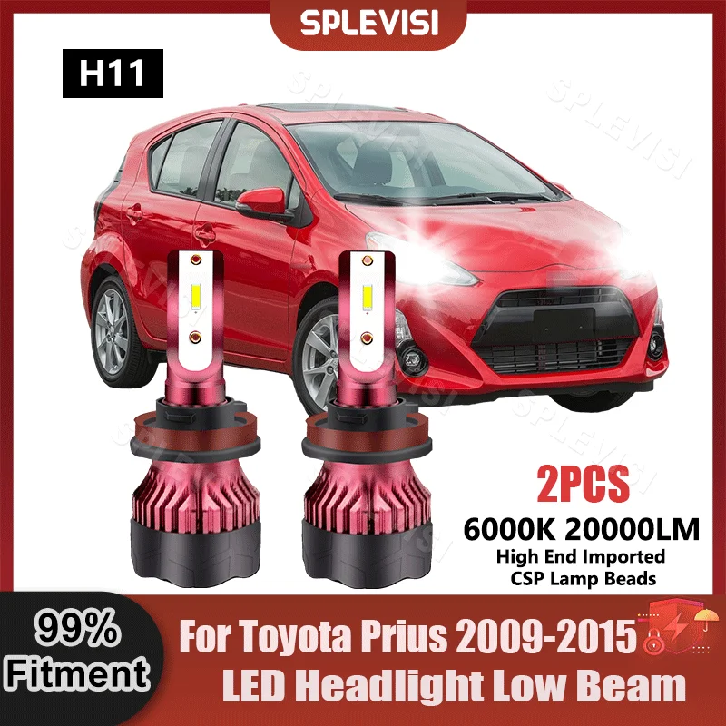 A Pair H11 Replace LED Headlight Bulbs Low Beam Light 6000K CSP Chips 9V-36V For Toyota Prius 2009 2010 2011 2012 2013 2014 2015