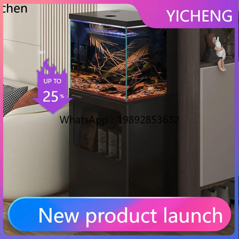 

LYY living room household small floor back filter ultra-white aquarium ecological new goldfish tank
