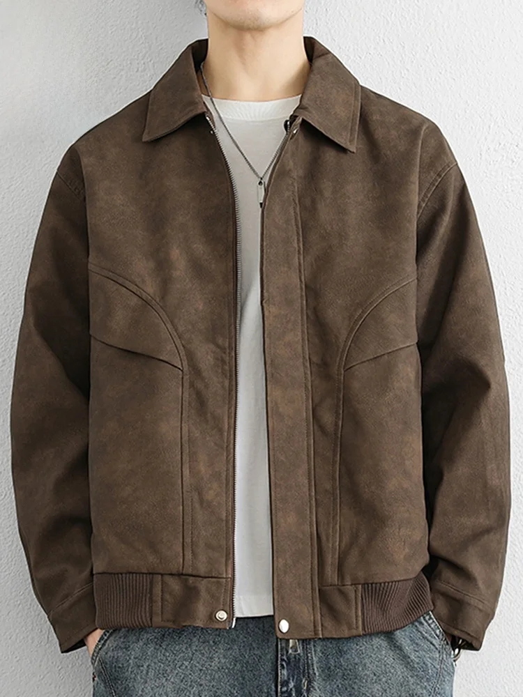 

Men's Leather Jaet Spring 2026 Trendy American Sle Long Sve Zipper Casual Faionable Outerwear Coat for Youth