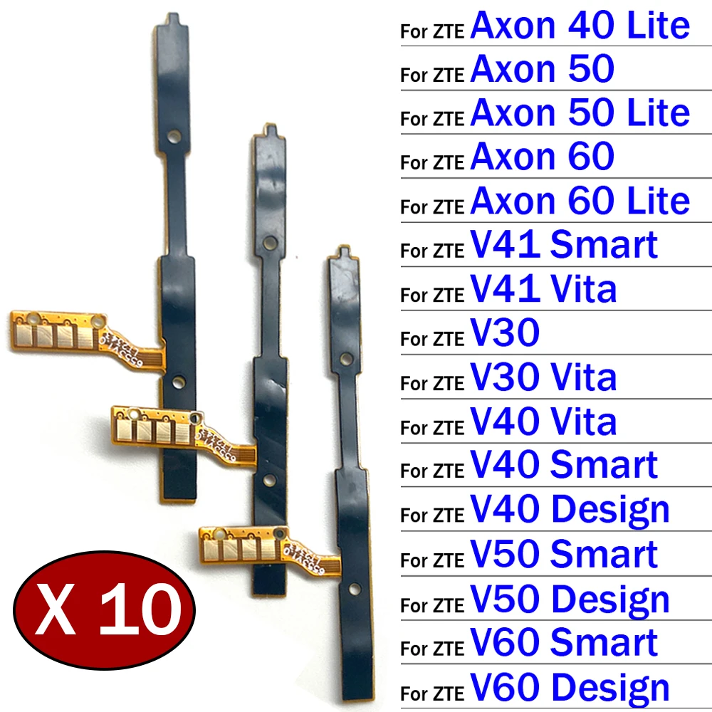 10 قطعة ، مفتاح الطاقة على زر إيقاف الصوت مفتاح زر الكابلات المرنة ل ZTE V30 V40 V50 V60 V41 التصميم الذكي Vita Axon 40 50 60 Lite
